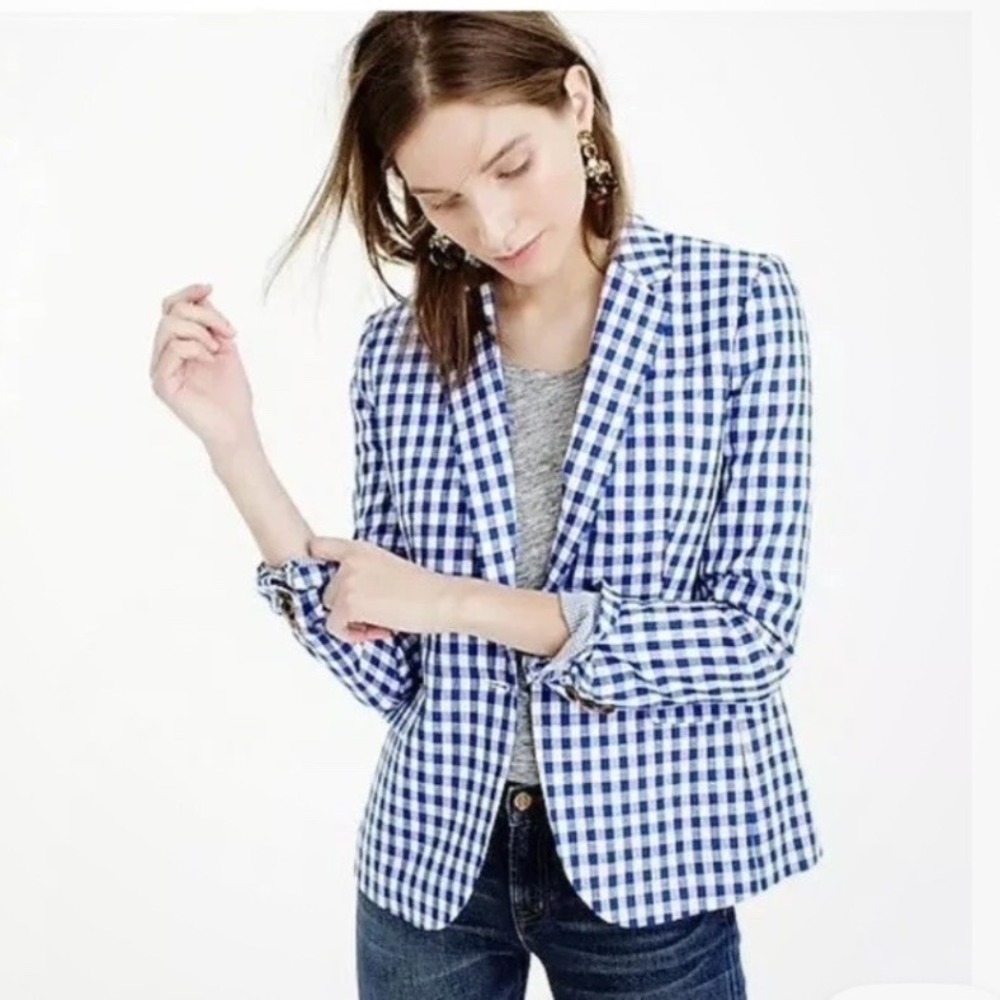 J. Crew Blue And White Gingham Checkered Campbell Women's Office Blazer Size 00